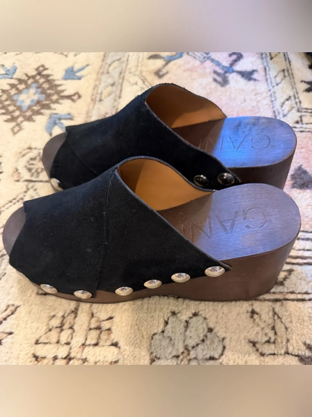 Ganni Black Suede Platform Clog Sandals, 40